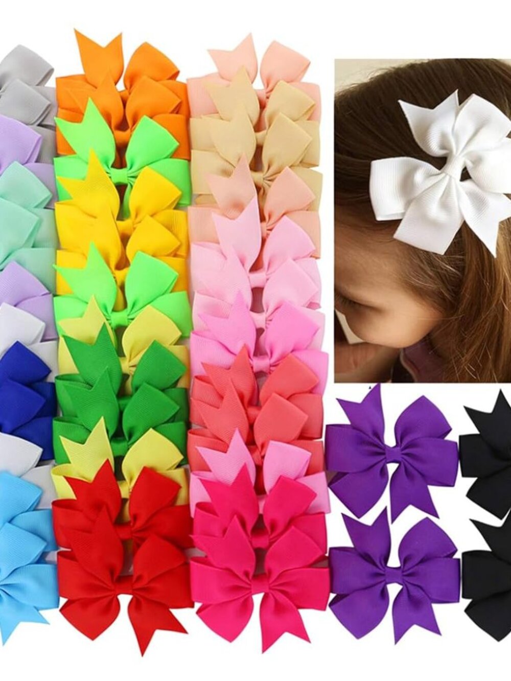 40Piece 3 Inch Boutique Grosgrain Ribbon Pinwheel Hair Bows Alligator Clips For